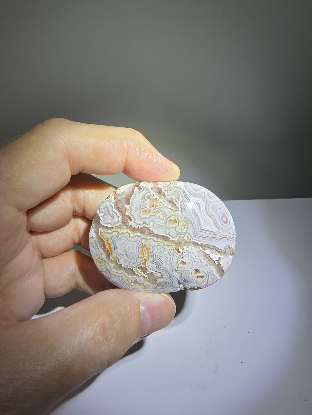 Crazy Lace Agate Crystal Palmstone #K